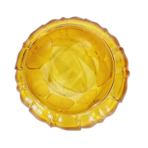 Amber Glass Condiment Jelly Sugar Dish Floral Lotus Bowl Tray Spoon Vtg *Crack - Picture 6 of 12